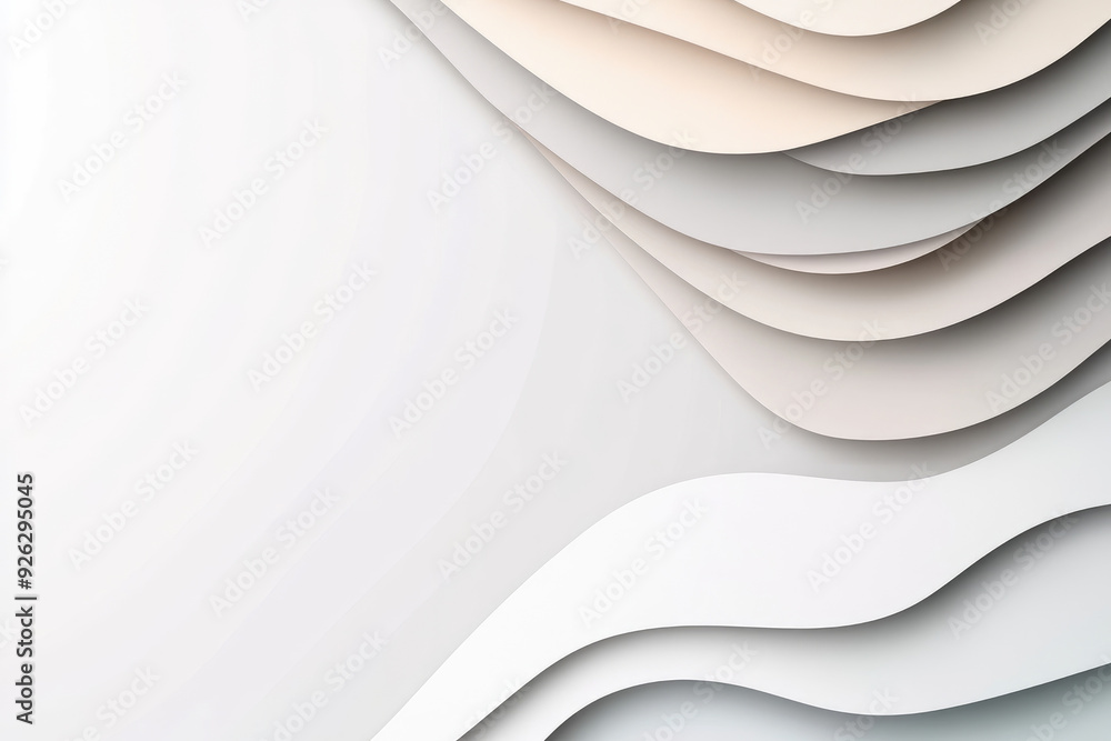 Poster fluid waves of white and cream, minimalistic design showcasing soft, layered paper-like textures wit