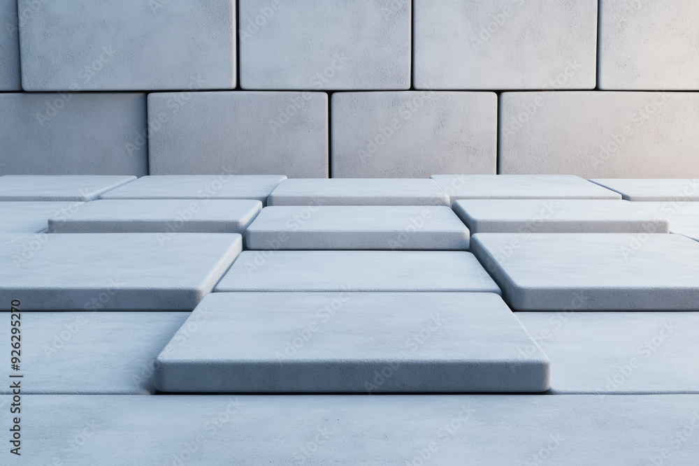 Poster textured concrete tiles arranged in a geometric pattern, highlighting the interplay of light and sha