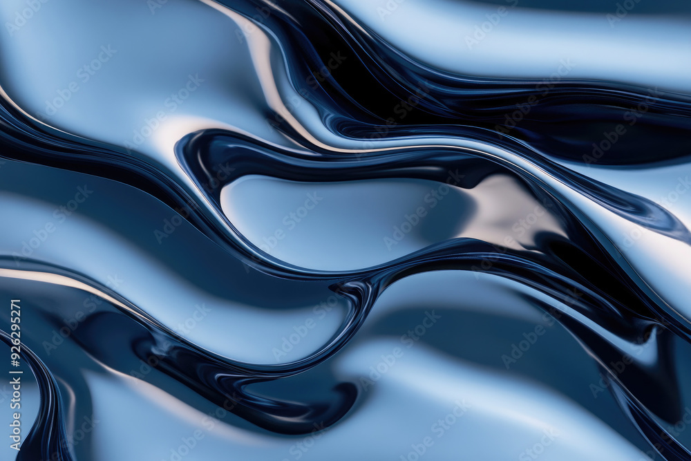 Poster fluid blue waves, a mesmerizing interplay of deep blue and glossy textures creates an illusion of mo