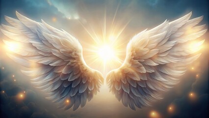 Close-up of beautiful angel wings with a soft glow, ideal for a heavenly or spiritual concept