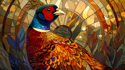 golden pheasant,Luxurious golden pheasant with an open tail.