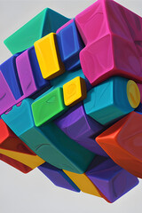figure with multicolored abstract cubes