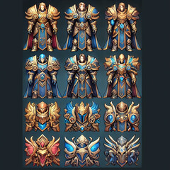 Obraz premium High-quality sprite sheet with icons of paladins in detailed armor