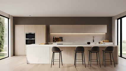 Three kitchen chairs beside a counter and sink.