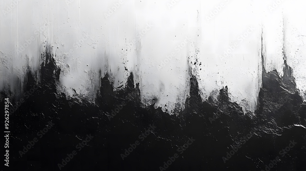 Wall mural Dark black-white grainy background, grunge noise texture gradient banner