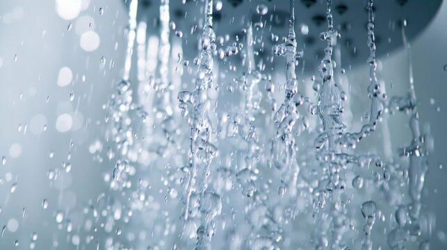 Closeup of Water Droplets Falling from a Showerhead
