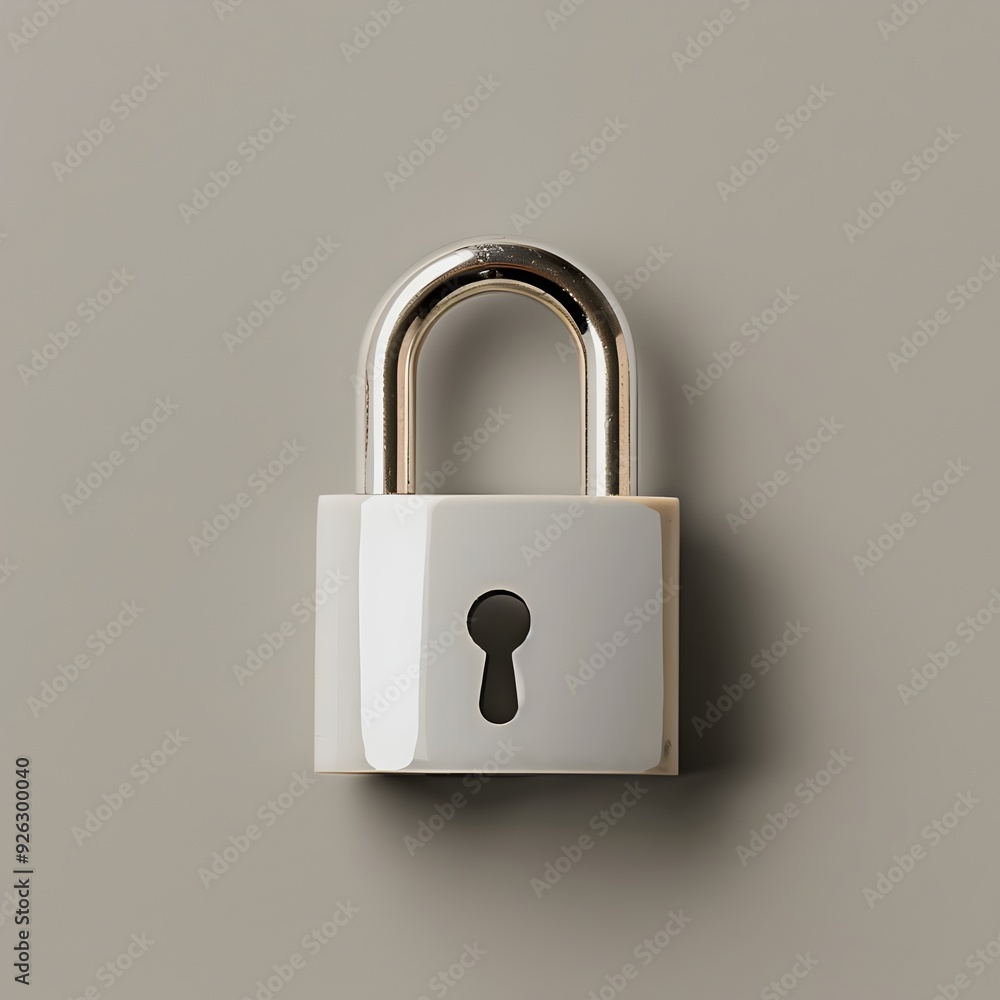 Poster minimalist padlock icon with simple keyhole on neutral background
