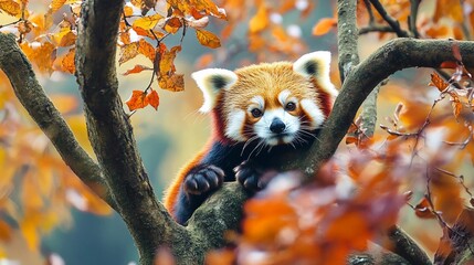 Adorable Red Panda Habitat in Japanese Zoo: Wooden House, Green Grass, and Branches