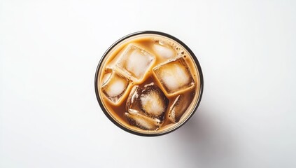 Glass of iced coffee with ice cubes.