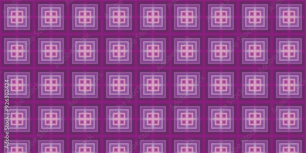 Poster a composition of repeating geometric squares with gradient colors and purple tones as inspiration for textile design and background design in visual communication