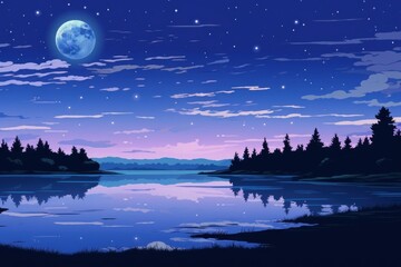 Lake landscape night lake.