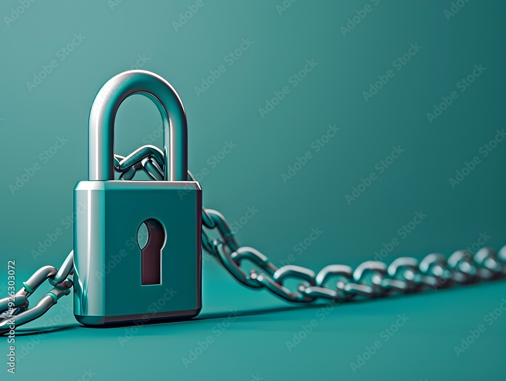 Poster padlock icon with chain wrapped around symbolizing physical security and safeguarding