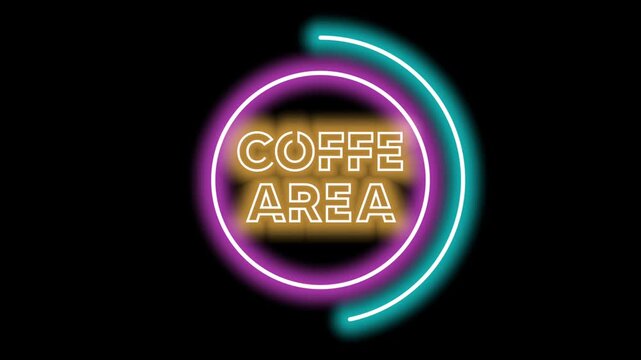 Neon animation with a brown-colored COFFE AREA with blinking effects as well as purple neon frame and Nepn progress line rotating green