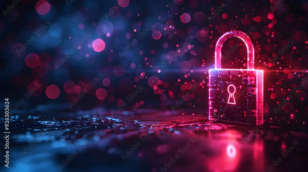 Aufkleber secure padlock icon with biometric fingerprint scanner on glowing digital background
