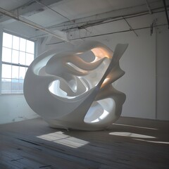 light bulb on the ceiling,Organic Flowing Forms A Highdetailed White Sculpture In A Room,

