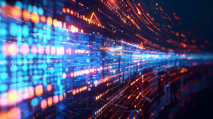 Fototapeta premium Abstract digital background featuring streaming binary code and AI algorithms, illustrating the seamless and powerful operations of modern computing technologies