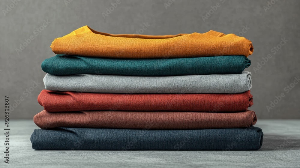 Poster a stack of shirts with different colors and patterns
