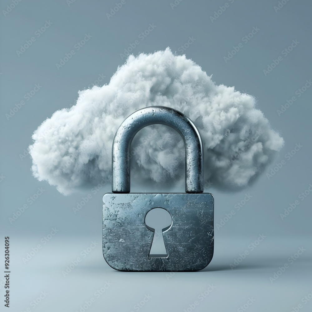 Poster cloud security padlock icon with key symbol representing access control
