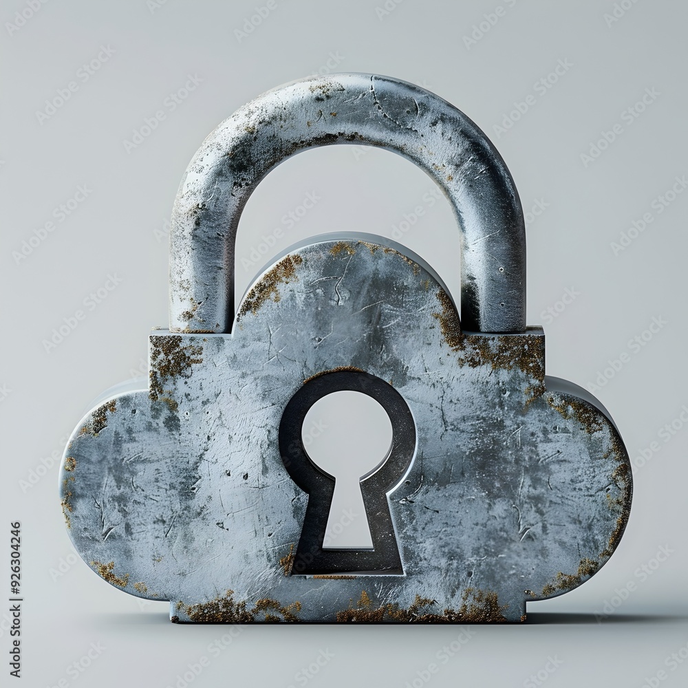 Poster cloud security padlock icon with key symbol representing access control and digital protection