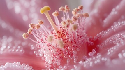 Close-up of a Pink Flower's Stamen and Petals