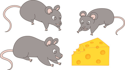 チーズに群がるネズミのイラスト