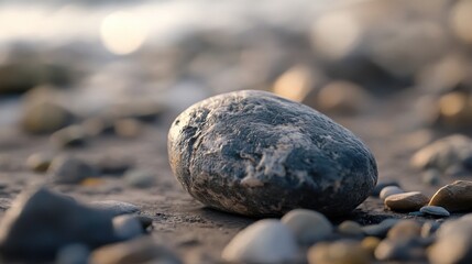 A Single Smooth Grey Rock Amidst a Field of Pebbles