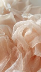 Flowing Sheer Beige Fabric Texture, Delicate Background with Folds of Light Chiffon Material