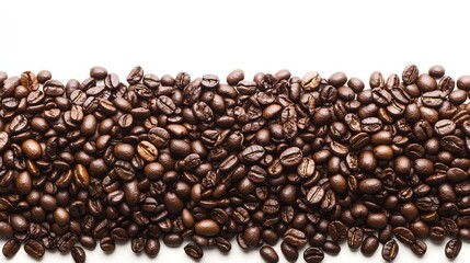 Obraz premium Cascading Coffee Beans on White Background, Dynamic Lines, Rich Textures, Earthy Tones