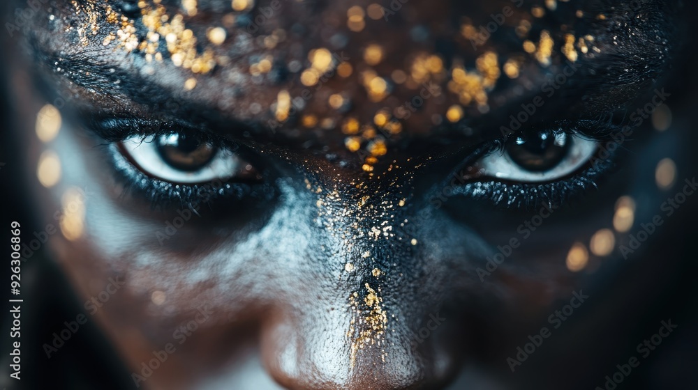 Poster an abstract, blurred image featuring a dark backdrop with subtle light highlights, creating a themat