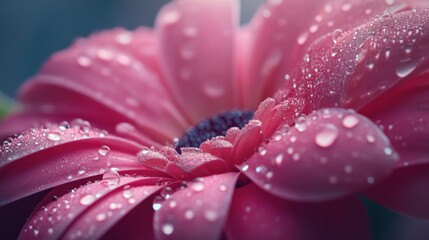 Fototapeta premium Close-up of a Pink Flower Covered in Dew Drops