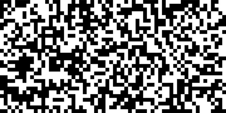 QR code abstract seamless pattern with black and white chaotic squares. Bw bg with matrix of encoded message or binary code for scanning by computer or smartphone. Vector monochrome tech background