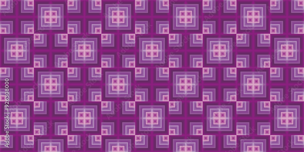 Poster a composition of repeating geometric squares with gradient colors and purple tones as inspiration for textile design and background design in visual communication