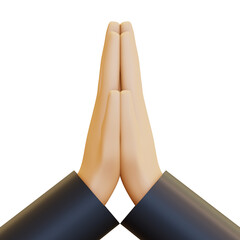 3D render of two hands placed together in a prayer gesture, fingers extended upwards. Perfect for prayer, gratitude, or meditation concepts. High-quality 3D digital illustration.