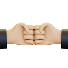 3D render of two fists pressed together, symbolizing unity, strength, or teamwork. Ideal for cooperation or determination themes. Modern and powerful 3D stock illustration