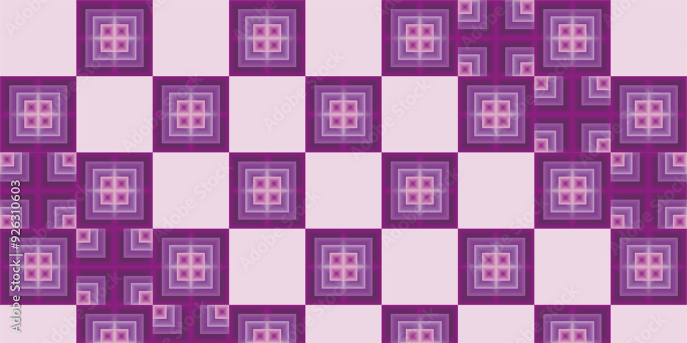 Poster a composition of repeating geometric squares with gradient colors and purple tones as inspiration fo