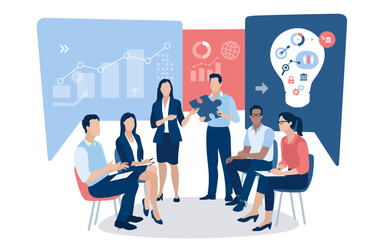 Idea  Solution. Discussion about business strategy. Business vector illustration.