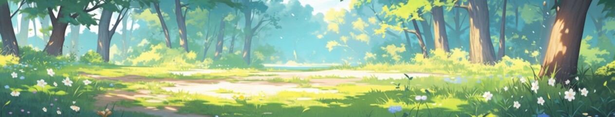 Enchanting Anime-Style Nature Background Illustration: Abstract Art for Game Concept, Storybook, and Comic Book Fans, Ideal for 4K Wallpapers and Digital Art Enthusiasts.
