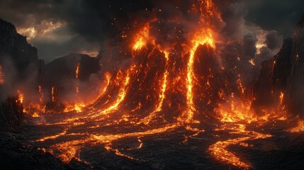 Naklejka premium Cataclysmic Vision of Earth's Final Moments - Flames and Lava Devastation