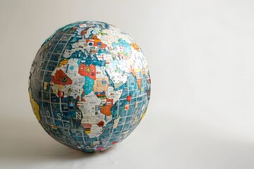 a huge globe with an array of international flags and speech bubbles that include country and language symbols, all against a white background. The style should focus on isolation and global upheaval.