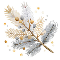 Fir branch watercolor illustration for children's clothing and prints isolated clipart