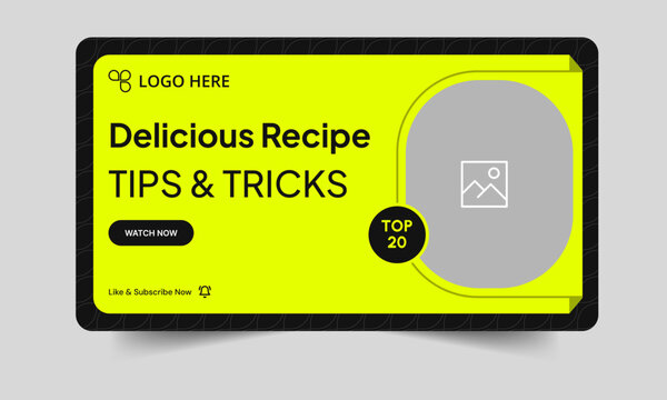 Daily delicious recipe video thumbnail banner design, body fitness thumbnail cover banner design, fully editable vector eps  10 file format