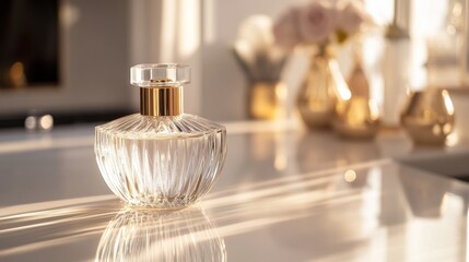 a chic perfume bottle with a clear glass body