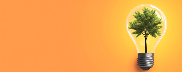 A light bulb containing a tree symbolizes the fusion of nature and technology for sustainable energy solutions.
