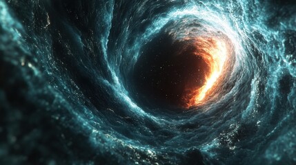 Naklejka premium Cosmic Phenomenon: Black Hole Swirling Light into Singularity