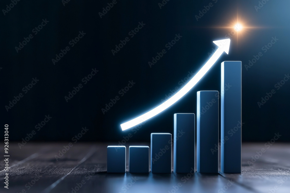 Poster a rising graph with increasing bars and an upward arrow symbolizing growth, success, and progress in