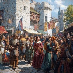 Naklejka premium Medieval Festival Scenes in France: A Fine Art Journey