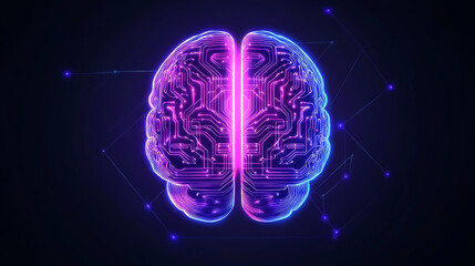 A vibrant illustration of a digital brain with neon circuits, symbolizing artificial intelligence and innovation in technology.