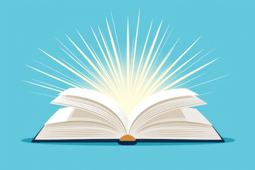 Obraz premium A vibrant illustration of an open book emitting radiant light, symbolizing knowledge, imagination, and creativity.