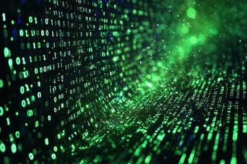 Obraz premium Green Dark Binary Code with Data Streaming Background created with Generative AI