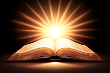 An open book radiates light and inspiration, symbolizing knowledge, enlightenment, and the power of wisdom.